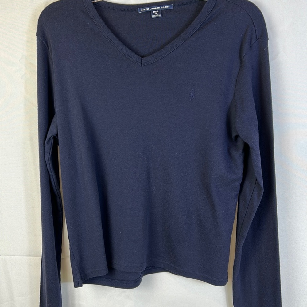 Ralph Lauren Sport XL Navy Blue V Neck Long Sleeve Top, Like New